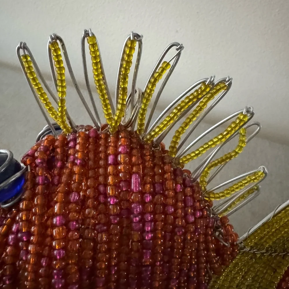 Handcrafted Beaded Fish Ornament - Red and Gold